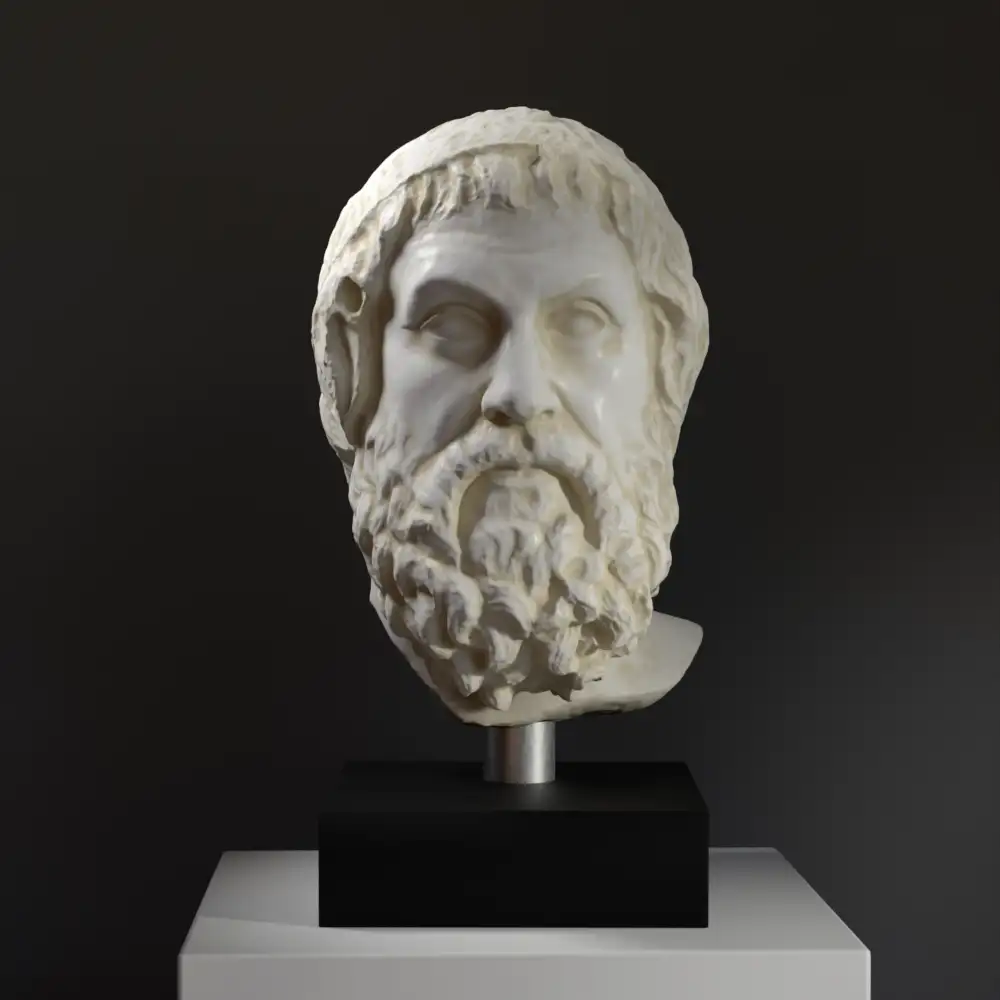 Busto di Sofocle in resina con finitura in marmo e bronzo.