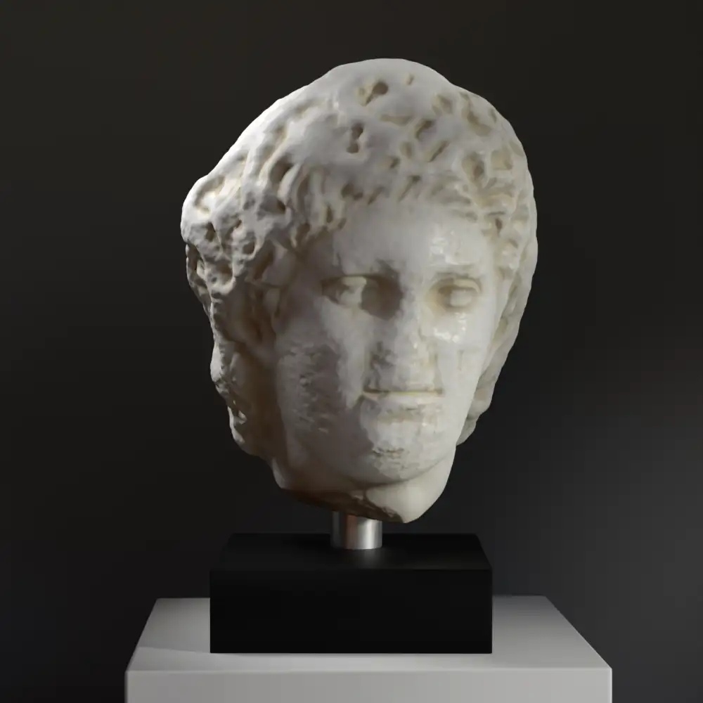 Busto del Satiri Inclinato in resina con effetto marmo e bronzo.