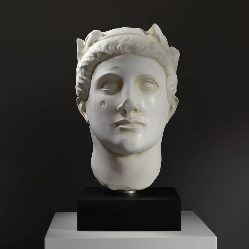 Busto di Testa Maschile Ellenistica in resina con finitura patinata.