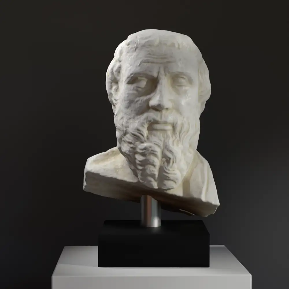 Busto di Ermodoto in resina con finitura in marmo e bronzo.