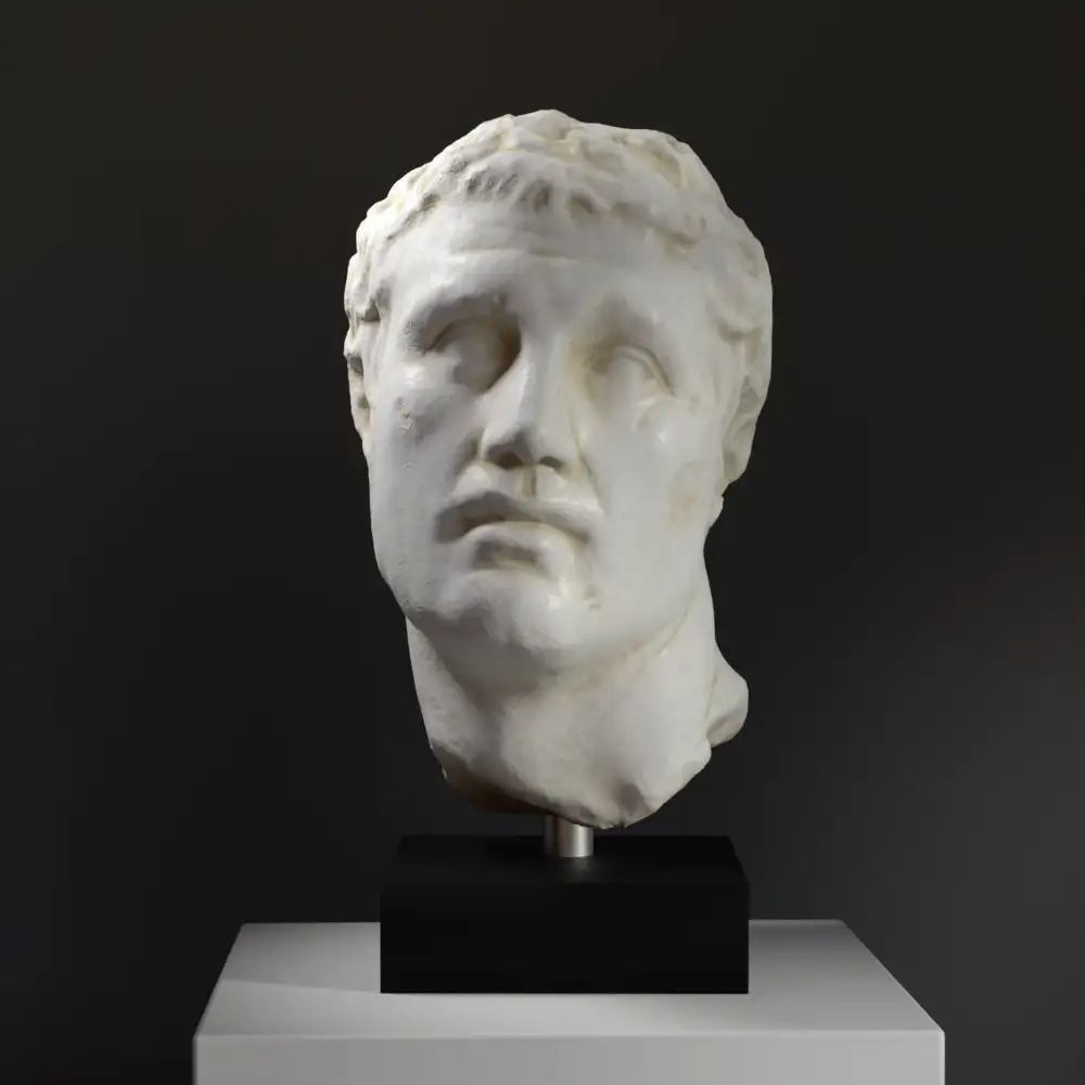 Busto di Principe Ellenistico in replica, evidenziando dettagli e patina.