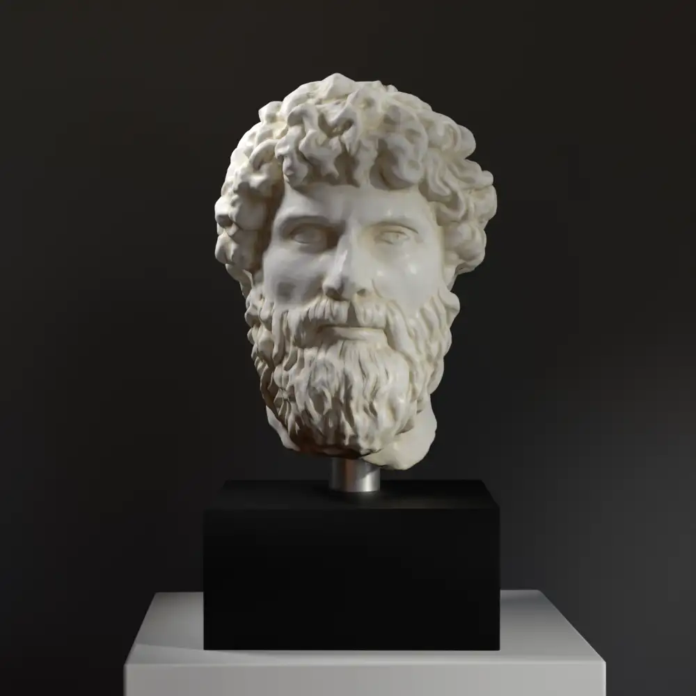 Busto di una Matrona Romana in resina con finitura in marmo e bronzo.