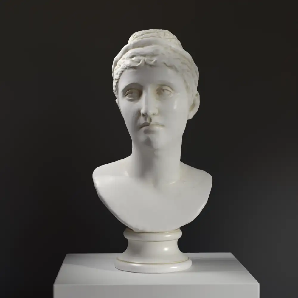 Busto dell'Imperatrice Faustina Maggiore in resina con effetto marmo e bronzo.