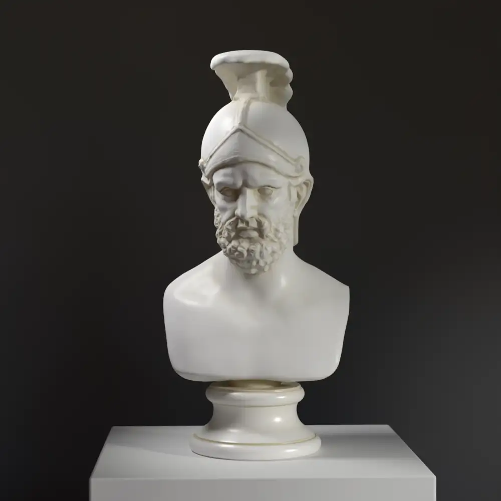 Busto di Annibale, scultura in resina con effetto marmo e bronzo.