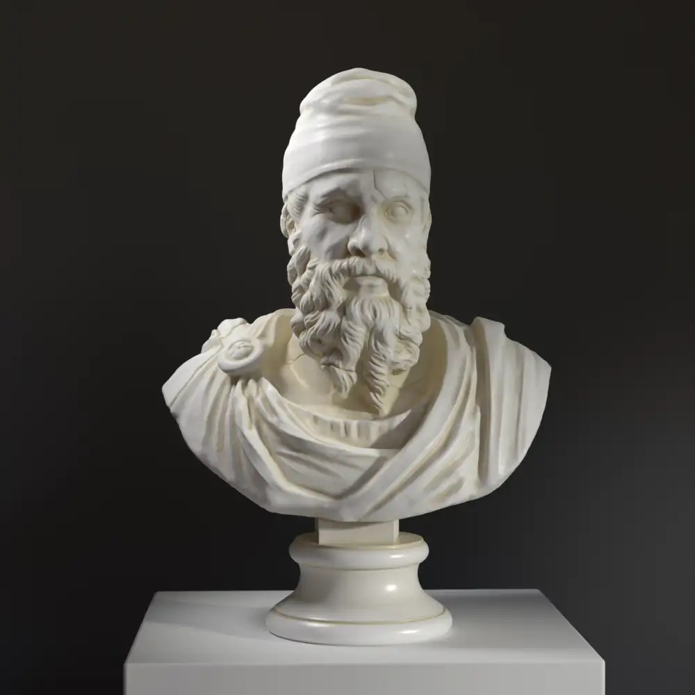 Busto di un Daciano in resina con effetto marmo e bronzo.
