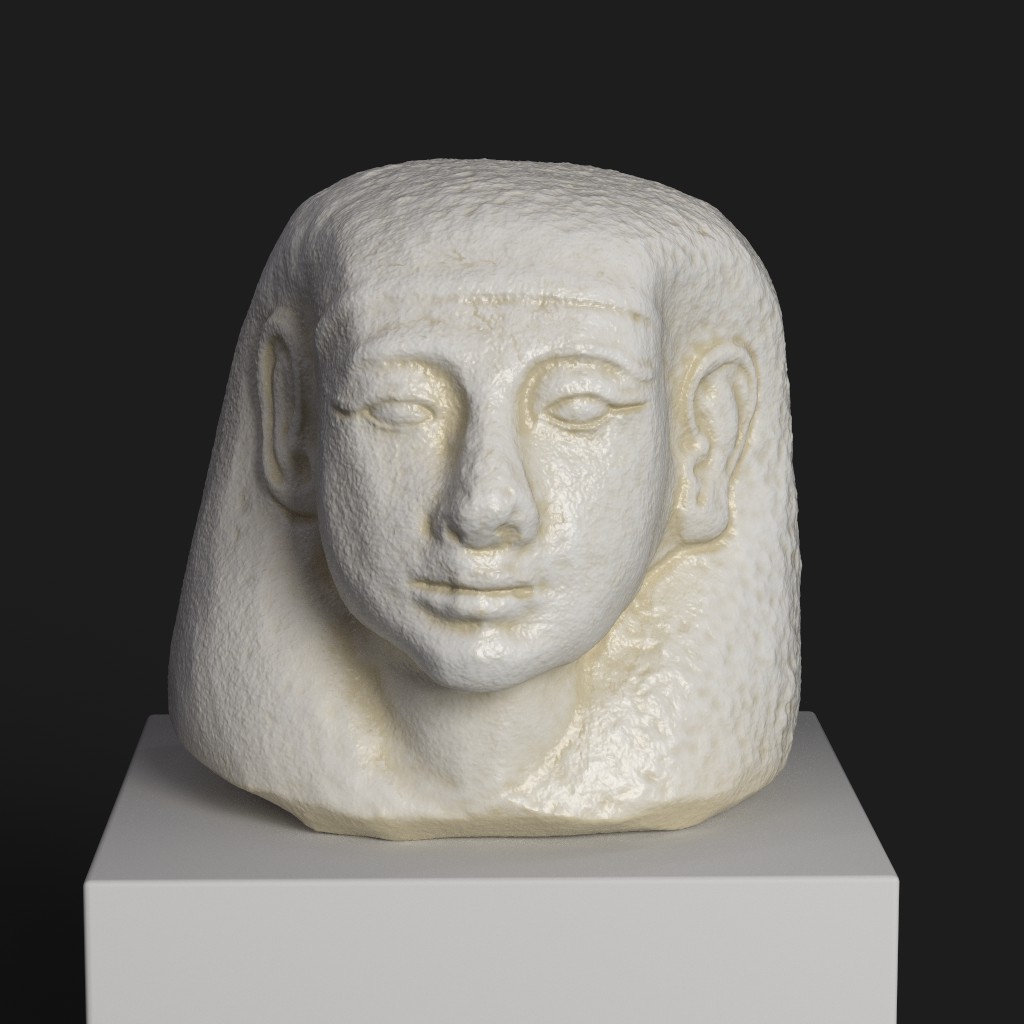 Sculptuur van Kalkstenen menselijke hoofd deksel van canopische jar Imsety
