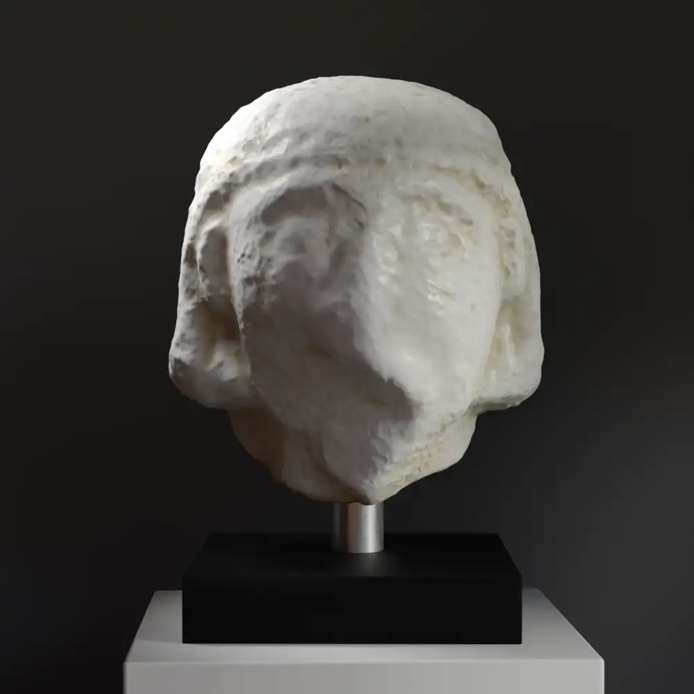 Buste van een kouros, een replica van een klassieke Griekse sculptuur.