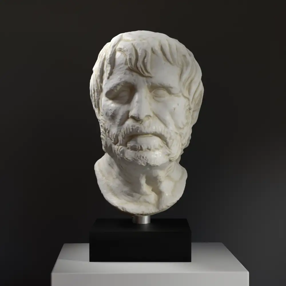 Buste van Hesios, gedetailleerde replica van klassieke sculptuur.